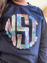 Load image into Gallery viewer, Personalized Christmas Monogram Crew Navy Sweatshirt