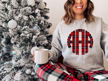 Load image into Gallery viewer, Red Plaid Personalized Monogram Crew Light grey Sweatshirt