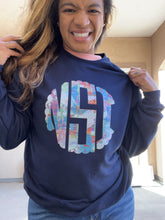 Load image into Gallery viewer, Personalized Christmas Monogram Crew Navy Sweatshirt