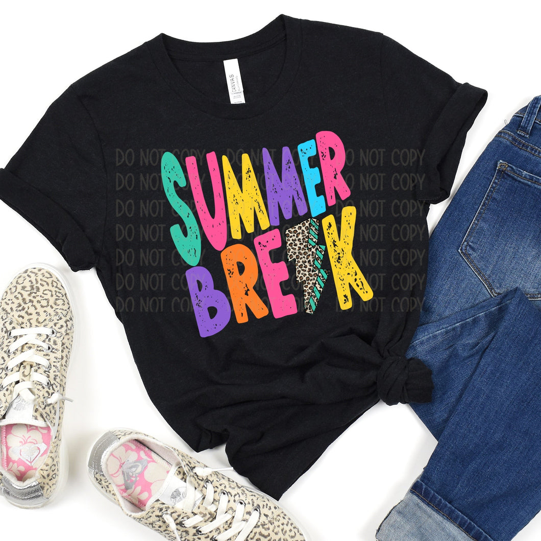 Summer Break Multi-Colored Leopard/Lightning Bolt Black Tee