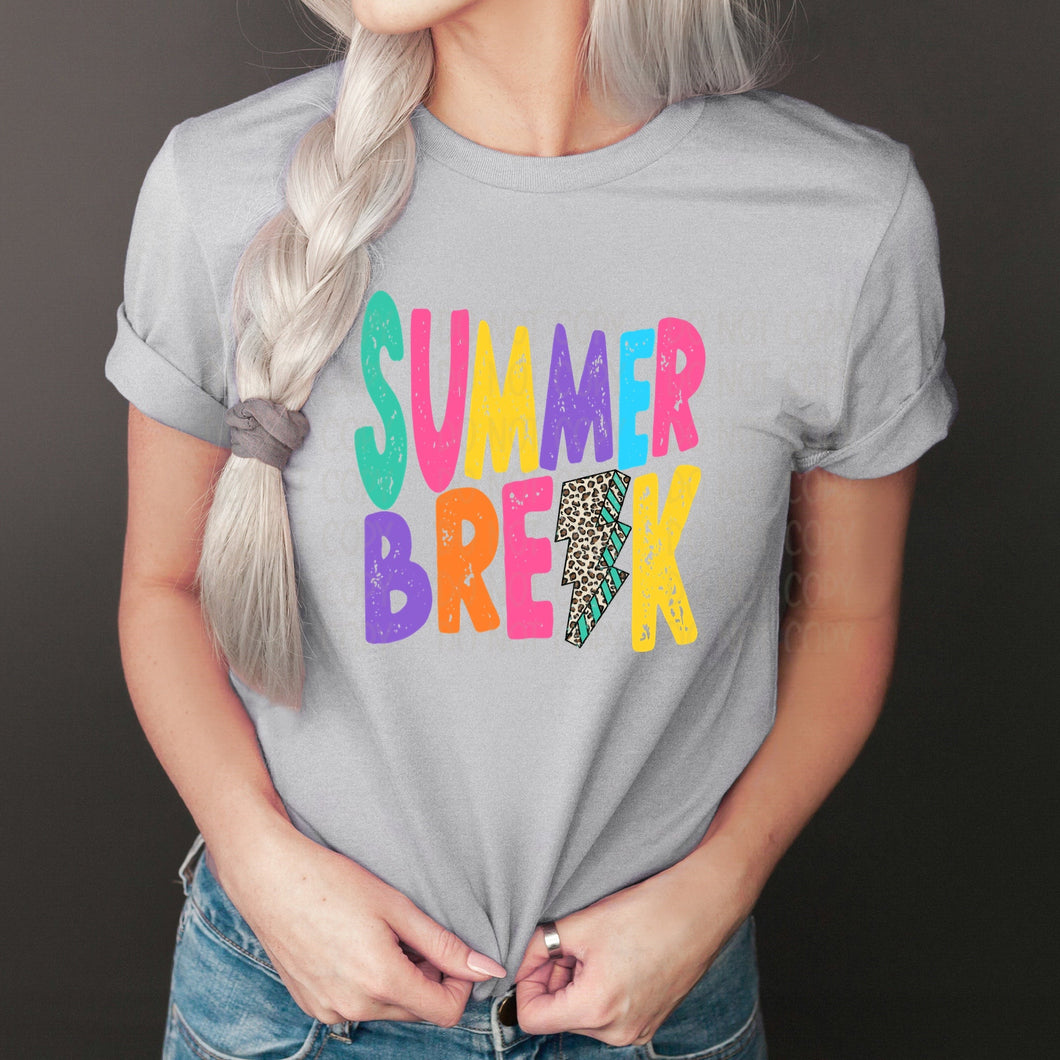 Summer Break Multi-Colored Leopard/Lightning Bolt Silver Tee