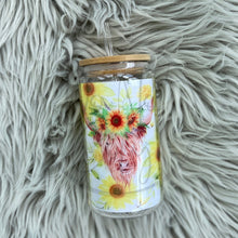 Load image into Gallery viewer, Cow Sunflowers Glass Can
