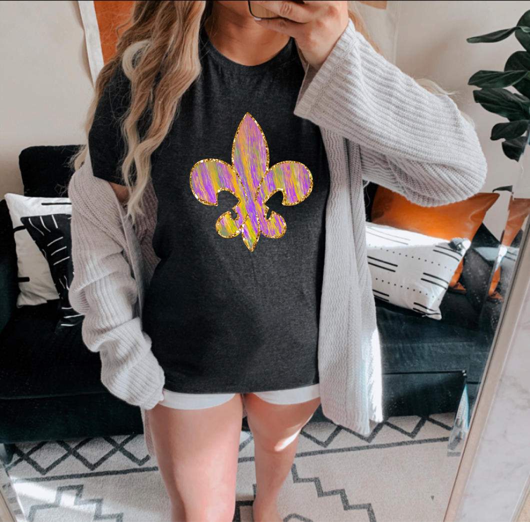 Mardi Gras fleur de lis  black tee