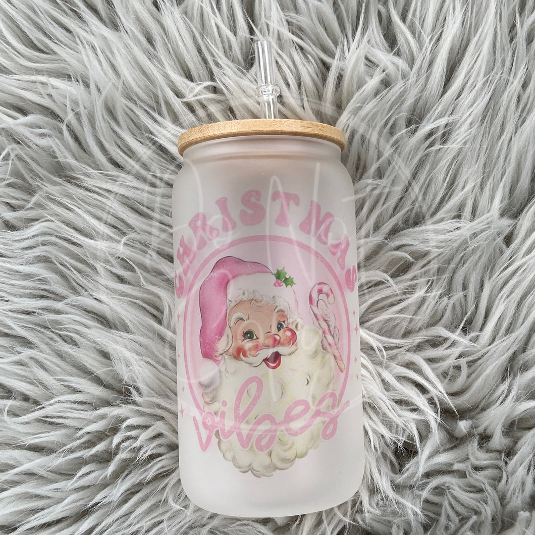 Pink Christmas Vibes Glass Can