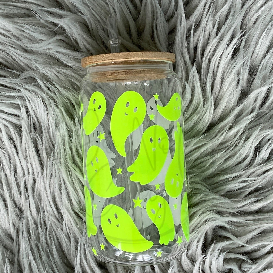 Color changing ghosts yellow to green Glass Can