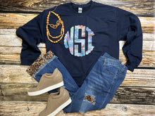 Load image into Gallery viewer, Personalized Christmas Monogram Crew Navy Sweatshirt
