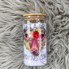 Load image into Gallery viewer, Just a girl who loves cows Glass Can
