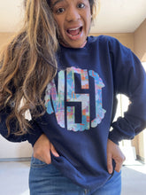 Load image into Gallery viewer, Personalized Christmas Monogram Crew Navy Sweatshirt
